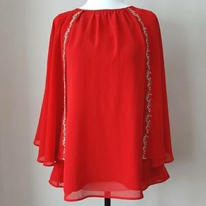 Uniqlo Red Embroidered Cape Blouse Size M